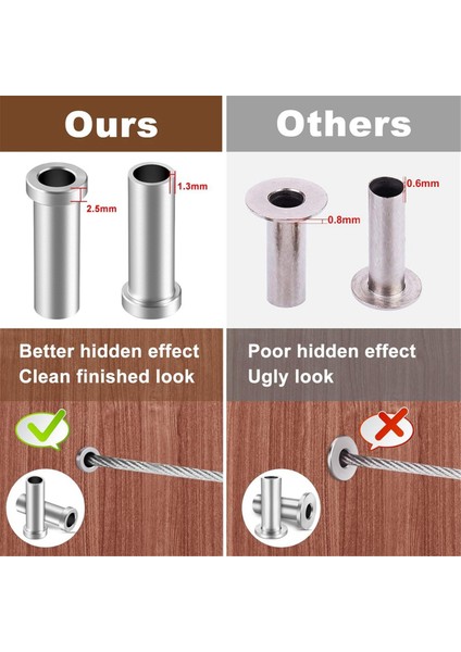 120 Paket T316 Paslanmaz Çelik Koruyucu Kovanlar Kablo Korkuluk Donanım Seti 1/8 Inç Tel Halat Kablo Korkuluk Için (Yurt Dışından) fırsatları