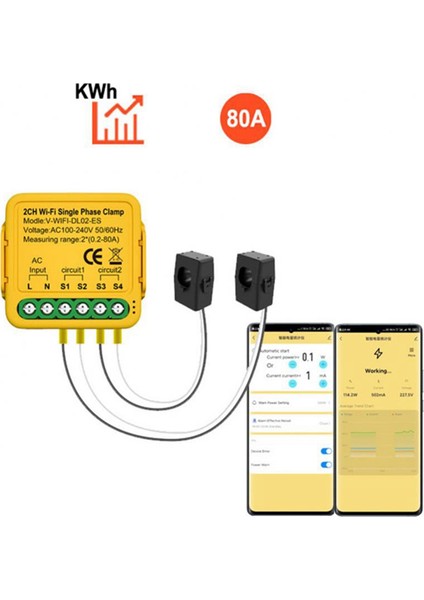 Tuya Ikili Wifi Enerji Ölçer 80A Kelepçeli Ct Kwh Güç Elektrik Tüketimi Monitörü Alexa Google Home (B) Için (Yurt Dışından) modelleri