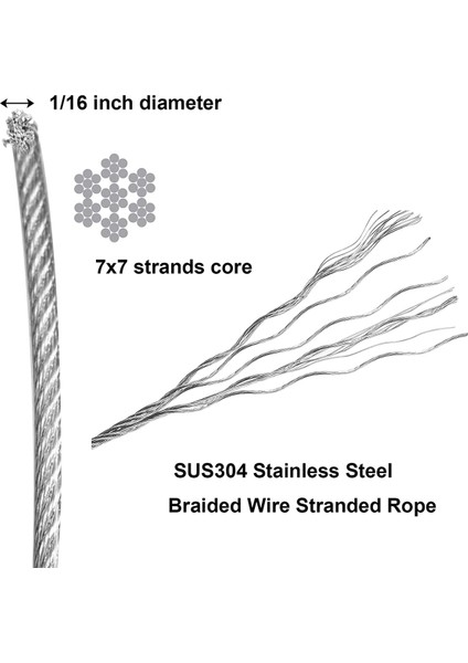 1/16 Inç x 500 Feet Tel Halat Kablo, Dış Mekan Çamaşır Ipi Için Örgülü Tel Örgülü Halat Uçak Kablosu, Kafes, (Yurt Dışından) modelleri