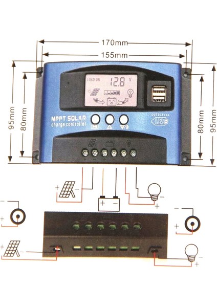Mppt Güneş Kontrol Cihazı Çift USB LCD Ekran 12V 24V Otomatik Güneş Pili Paneli Şarj Regülatörü Yüklü (100A) (Yurt Dışından)