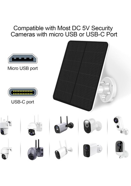 Güvenlik Kamerası Için Güneş Paneli, Mikro USB ve Usb-C Portlu 5W Güneş Paneli, IP65 Su Geçirmez Güvenlik Kamerası Güneş Paneli (Yurt Dışından)