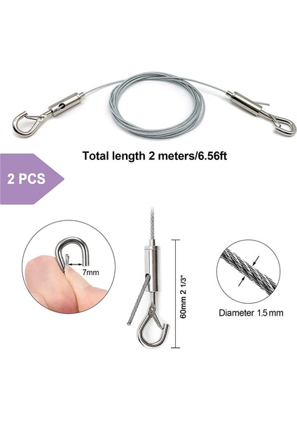 4 Paket Ayarlanabilir Resim Asma Teli Ağır Hizmet Tipi 50 Lbs Asma Donanımı, 2m x 1,5mm Paslanmaz Çelik Tel Halat (Yurt Dışından)