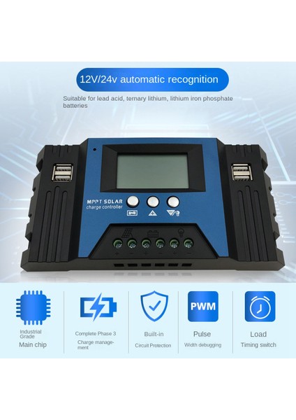 Güneş Kontrol Cihazı Mppt 100A Çift USB LCD Ekran Akıllı 12V 24V Güneş Pili Paneli Şarj Regülatörü Yük ile (Yurt Dışından)