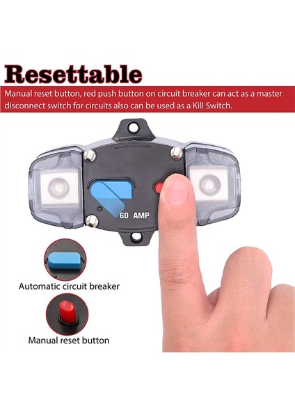 Manuel Sıfırlama ile 12-48 V Dc 60 Amp Devre Kesici, Araba Rv Marine Için 0-8 Ölçer Trolling Araba Stereo Ses Inline Sigorta (Yurt Dışından) fırsatları