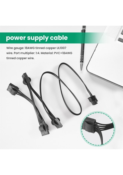 6pin Ila 4 Molex Modüler Güç Kaynağı Kablosu 6pin Ila 4 Ide Kablosu Corsaır RM1000X RM850X RM750X RM650X RM550X Modüler (Yurt Dışından)