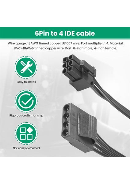 6pin Ila 4 Molex Modüler Güç Kaynağı Kablosu 6pin Ila 4 Ide Kablosu Corsaır RM1000X RM850X RM750X RM650X RM550X Modüler (Yurt Dışından)