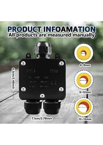 Adet Su Geçirmez Bağlantı Kutusu 3 Yollu, IP68 Çapı 5mm -15MM Tel Için Harici Su Geçirmez Elektrik Bağlantı Kutusu (Yurt Dışından)