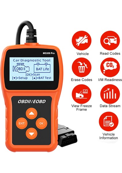 MS309PRO Obd2 Tarayıcı Tanılama Aracı Akü Araba Arıza Kodu Okuyucu Motor Test Cihazı Analiz Cihazı 2.4 Inç LCD Ekranlı (Yurt Dışından) fiyatları