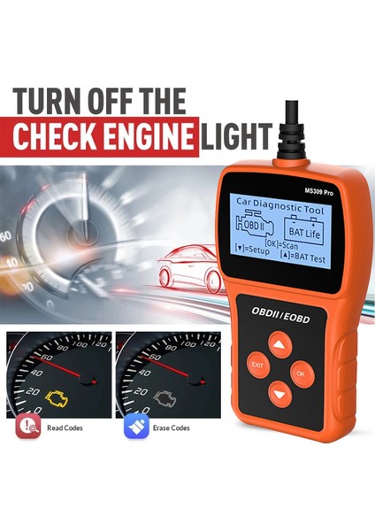 MS309PRO Obd2 Tarayıcı Tanılama Aracı Akü Araba Arıza Kodu Okuyucu Motor Test Cihazı Analiz Cihazı 2.4 Inç LCD Ekranlı (Yurt Dışından) fırsatları