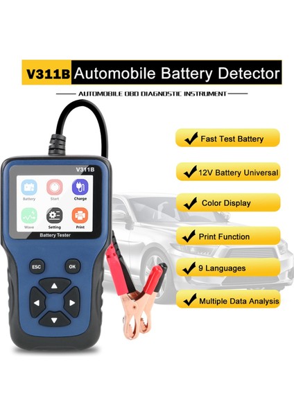 12V Akü Test Cihazı Araba Akü Şarj Cihazı Test Cihazı Analiz Cihazı Otomotiv Araba Şarjı Crıcut Yük Testi Otomatik Tanılama Aracı (Yurt Dışından)