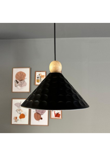 Rumy Siyah Tekli Ahşap Boncuk Başlık Avize Retro Sarkıt Ofis Showroom Salon Mutfak Avizeleri