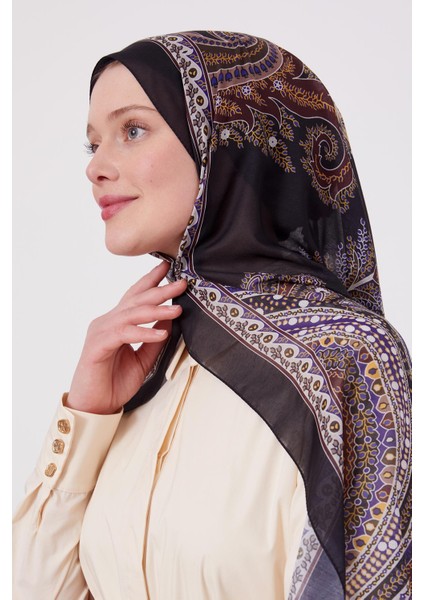 Siyah-Mor Etnik Desen Sport Şal