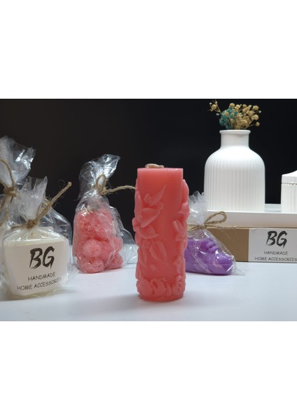 Kiraz Çiçeği Kokulu Kırmızı Renkli Silindirik Çiçek Mum