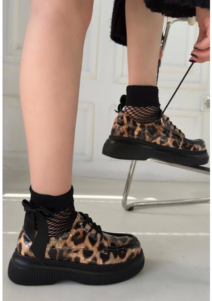 Teop Leopar Rugan Bağcıklı Babet Ayakkabı fiyatları