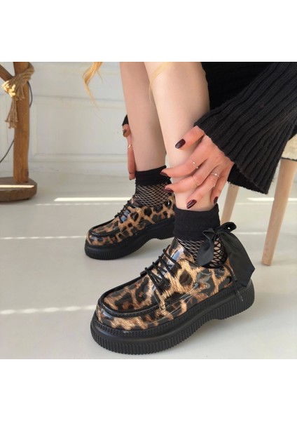 Teop Leopar Rugan Bağcıklı Babet Ayakkabı indirimleri