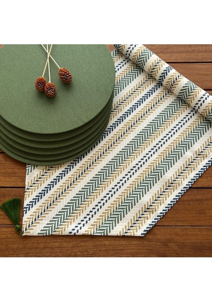 6'lı Yeşil Supla ve Runner Takımı, Dikdörtgen, Renkli, 40x140, Retro Tarz