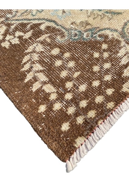 El Dokuma Eskitme Isparta Halısı 120 x 206 Vintage Kahve Krem Halı