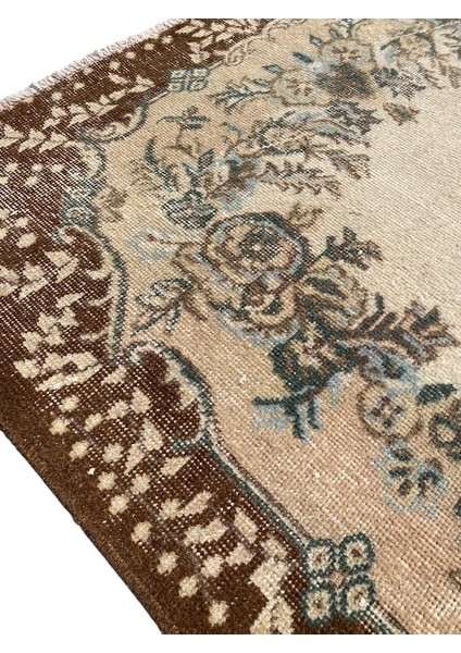 El Dokuma Eskitme Isparta Halısı 120 x 206 Vintage Kahve Krem Halı