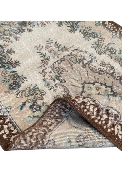 El Dokuma Eskitme Isparta Halısı 120 x 206 Vintage Kahve Krem Halı