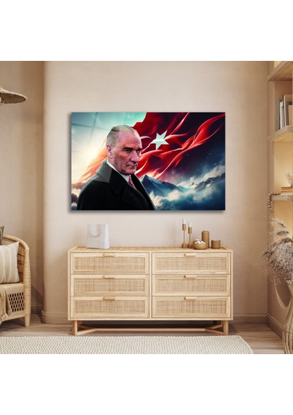 Atatürk ve Bayrak Cam Tablo