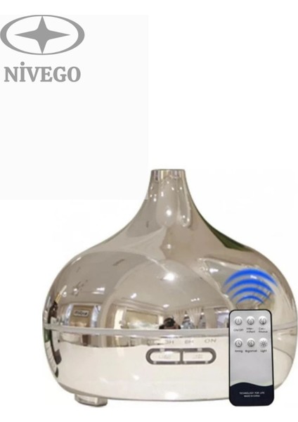 Gümüş Vazo Model Rgb Işıklı Hava Nemlendirici Aromaterapi Difüzör Oda Kokusu 550 ml