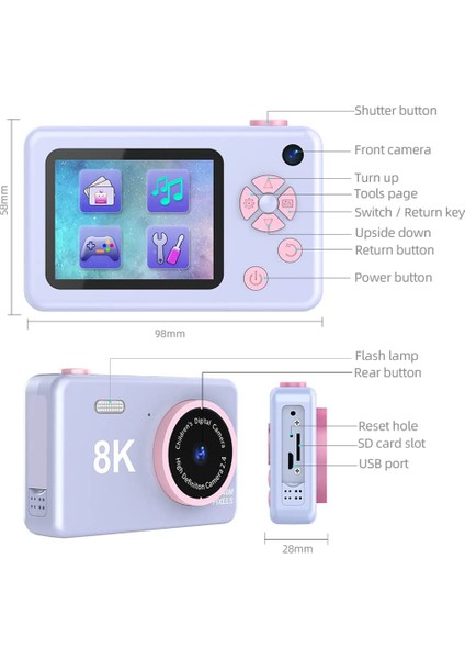 Dijital Kamera 48MP Çocuk Kamerası, Full Hd 1080P Ön ve Arka Kameralar Öğrenciler, Gençler, Çocuklar Için Şarj Edilebilir Mini Kamera (Yurt Dışından) fırsatları