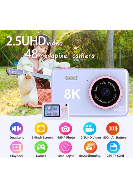 Dijital Kamera 48MP Çocuk Kamerası, Full Hd 1080P Ön ve Arka Kameralar Öğrenciler, Gençler, Çocuklar Için Şarj Edilebilir Mini Kamera (Yurt Dışından) indirimleri