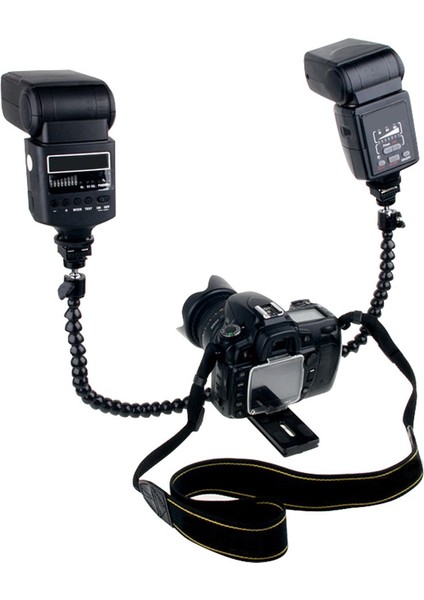Esnek Çift Kollu Sıcak Yuva Flaş Braketi Montaj Tutucu Canon Nikon Pentax Makro Çekim Kamera Aksesuarları (Yurt Dışından) indirimleri
