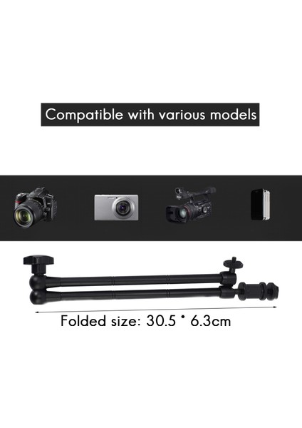 LED Işık Dslr Rig LCD Monitör Için Sıcak Ayakkabı Montajlı 20 Inç Ayarlanabilir Eklemli Sürtünme Sihirli Kol (Yurt Dışından)