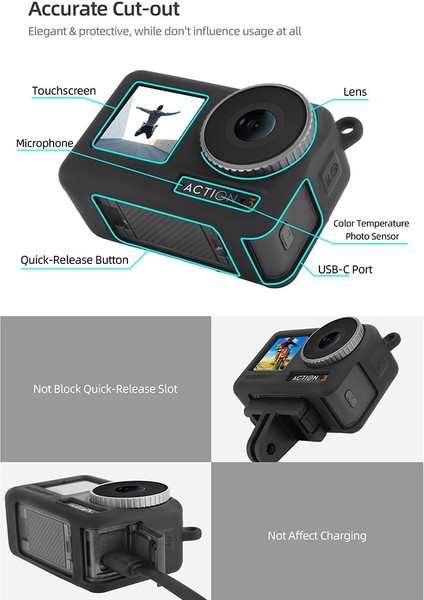 Sunnylıfe Djı Osmo Actıon 3 Için Koruyucu Kılıf Silikon Saplı Kılıf, Kordonlu Çizilmez Kapak Kılıfı, Siyah (Yurt Dışından) modelleri