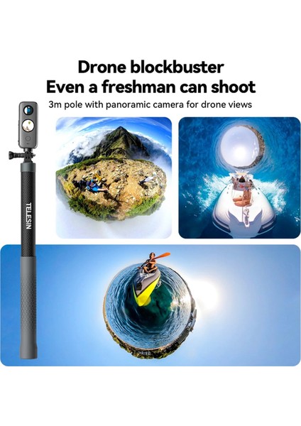 Telesın 1.2m Karbon Fiber Selfie Çubuğu Monopod Geri Çekilebilir 1/4 Vida ile Gopro INSTA360 Osmo Djı Aksiyon Kamerası Için (Yurt Dışından)