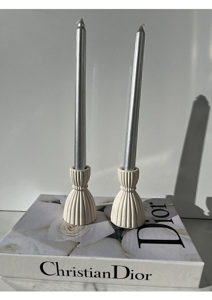 Şamdan Mumluk, Beyaz, Beton, Bej, 7x10 cm, Modern Dekoratif Aksesuar