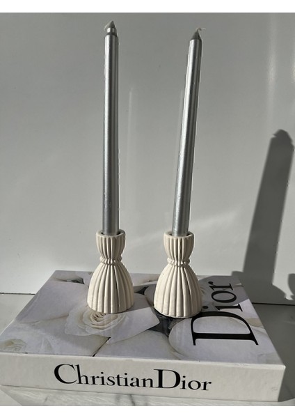 Şamdan Mumluk, Beyaz, Beton, Bej, 7x10 cm, Modern Dekoratif Aksesuar