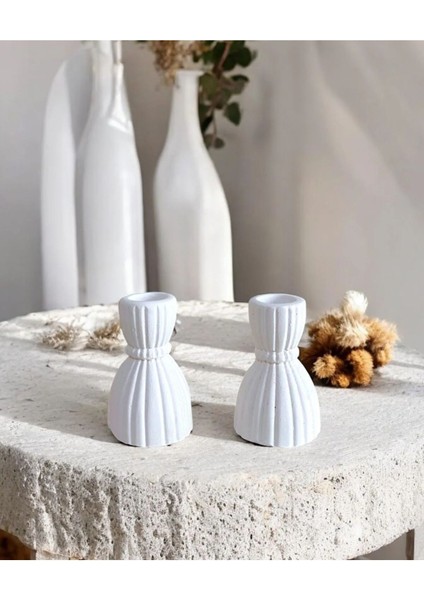 Şamdan Mumluk, Beyaz, Beton, Bej, 7x10 cm, Modern Dekoratif Aksesuar