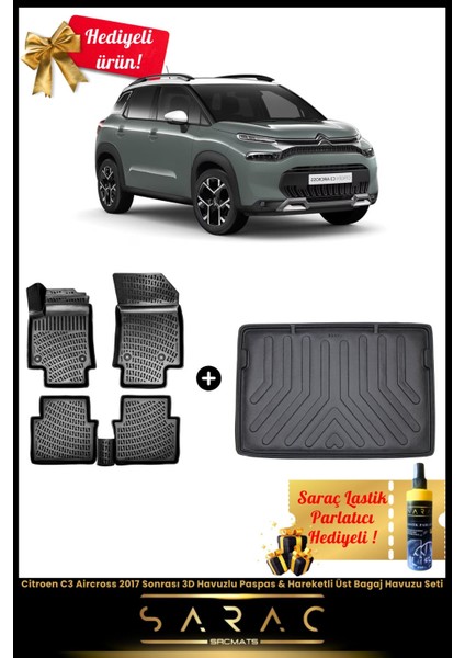 Citroen C3 Aircross 2017 Sonrası 3D Havuzlu Paspas & Hareketli Üst Bagaj Havuzu Seti+