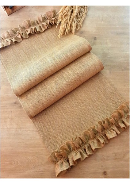 Fırfırlı Hasır Runner, Dikdörtgen, Polyester, 145x40 cm, Şık ve şık tasarım