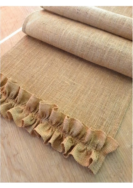 Fırfırlı Hasır Runner, Dikdörtgen, Polyester, 145x40 cm, Şık ve şık tasarım