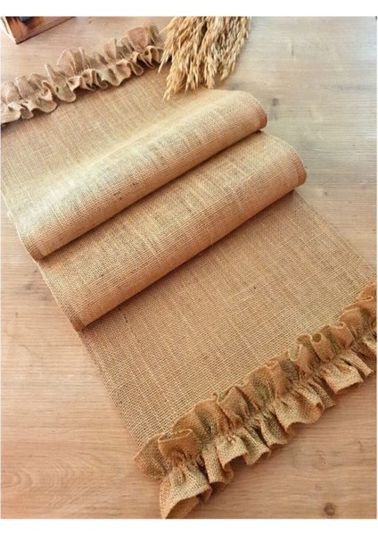 Fırfırlı Hasır Runner, Dikdörtgen, Polyester, 145x40 cm, Şık ve şık tasarım