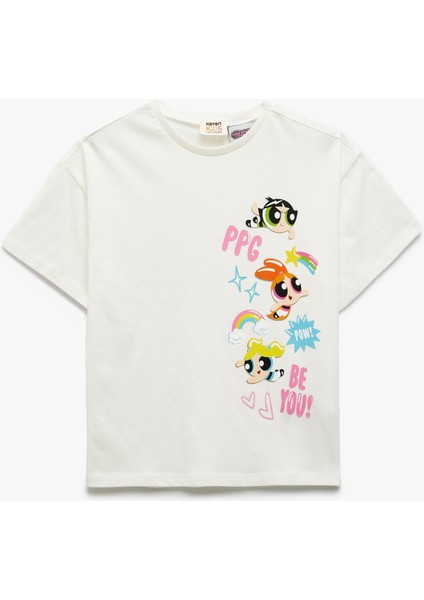 Pamuklu Lisanslı Power Puff Girls Baskılı Kısa Kollu Tişört