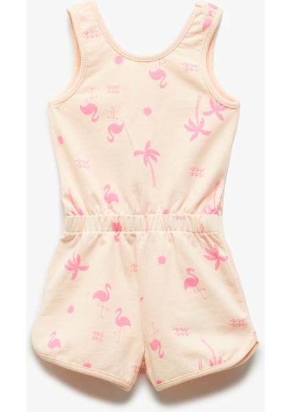 Flamingo Baskılı Beli Lastikli Askılı Pamuklu Tulum