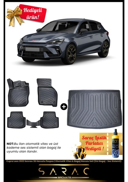 Cupra Leon Otomatik Vites-Ses Sistemli 2023 Sonrası 3D Havuz Paspas & Üst Bagaj Havuzu Set+Hediyeli!