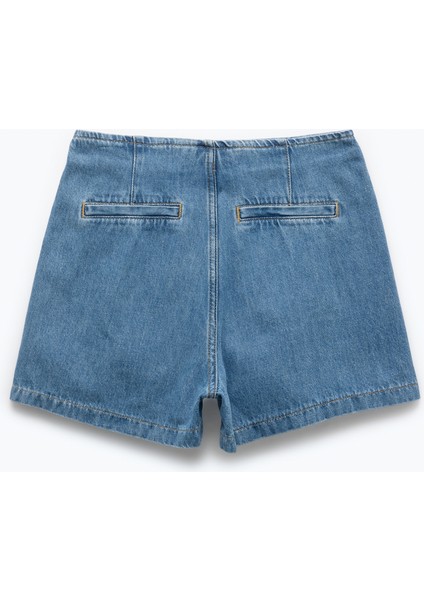 Pamuklu Bağlama Detaylı Mini Denim Şort Etek