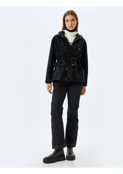 Suni Deri Oversize Yağmurluk Kapüşonlu Beli Bağlamalı Fermuarlı Cepli fiyatları