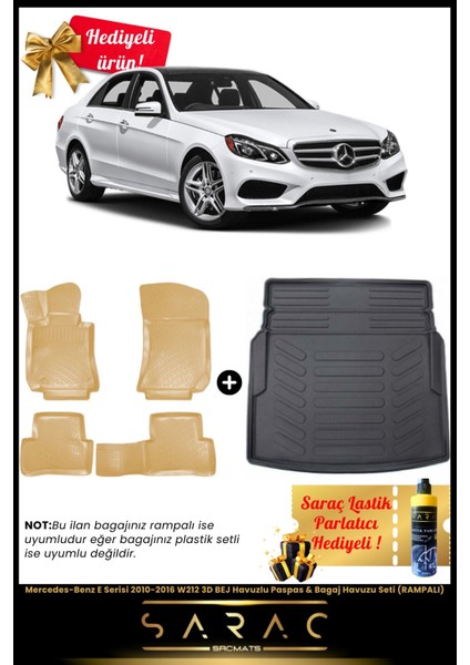 Mercedes-Benz E Serisi 2010-2016 W212 3D Bej Havuzlu Paspas & Bagaj Havuz Seti (Rampalı)+