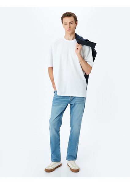 Normal Bel Düğmeli Pamuklu Straight Fit Kot Pantolon - Mark Jean