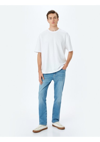 Normal Bel Düğmeli Pamuklu Straight Fit Kot Pantolon - Mark Jean