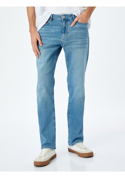 Normal Bel Düğmeli Pamuklu Straight Fit Kot Pantolon - Mark Jean