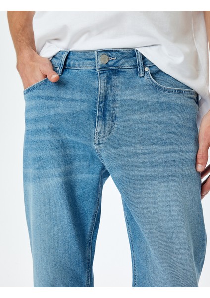 Normal Bel Düğmeli Pamuklu Straight Fit Kot Pantolon - Mark Jean