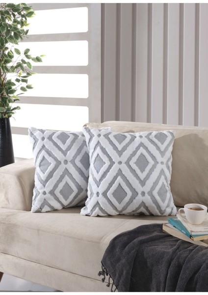 Kahve Bej Dekoratif Kırlent Kılıfı, 44x44 cm, 2'li set, pamuklu malzeme