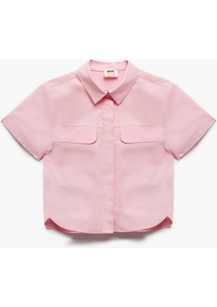 Pamuklu Kısa Kollu Cep Detaylı Oversize Gömlek